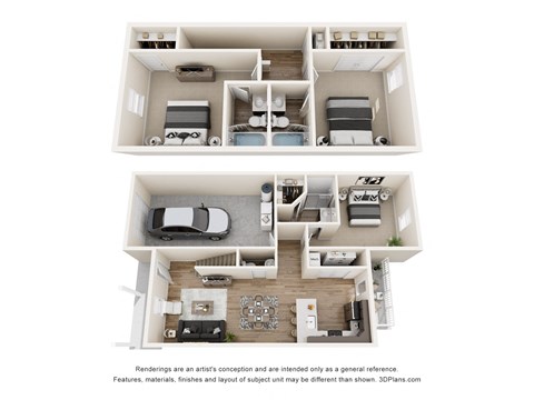 Floor plan for 3 beds, 3.5 baths, 1650 sqft
